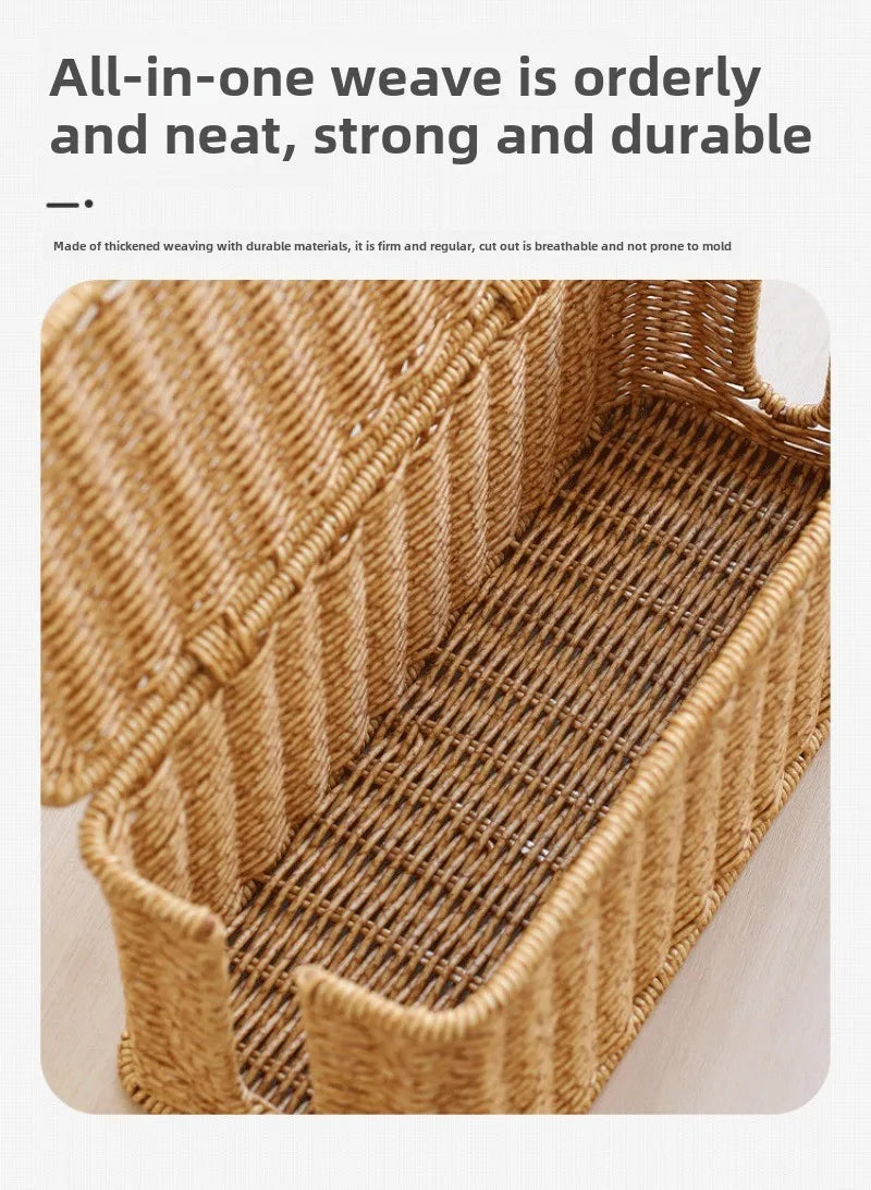 Handmade Cable Management Box, Durable Rattan Cable Organizer, 2 Open Slots Cords Hider Box, Under Desk Cord Organizer