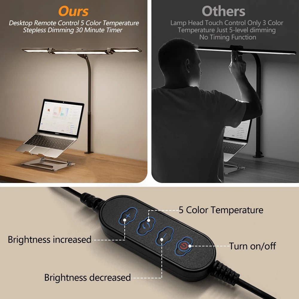 Eye-care LED Clip Metal Desk Lamp 3 Colors Adjustable 10 Brightness Levels Flexible Rotating Lamp Head for Home Reading PC Game