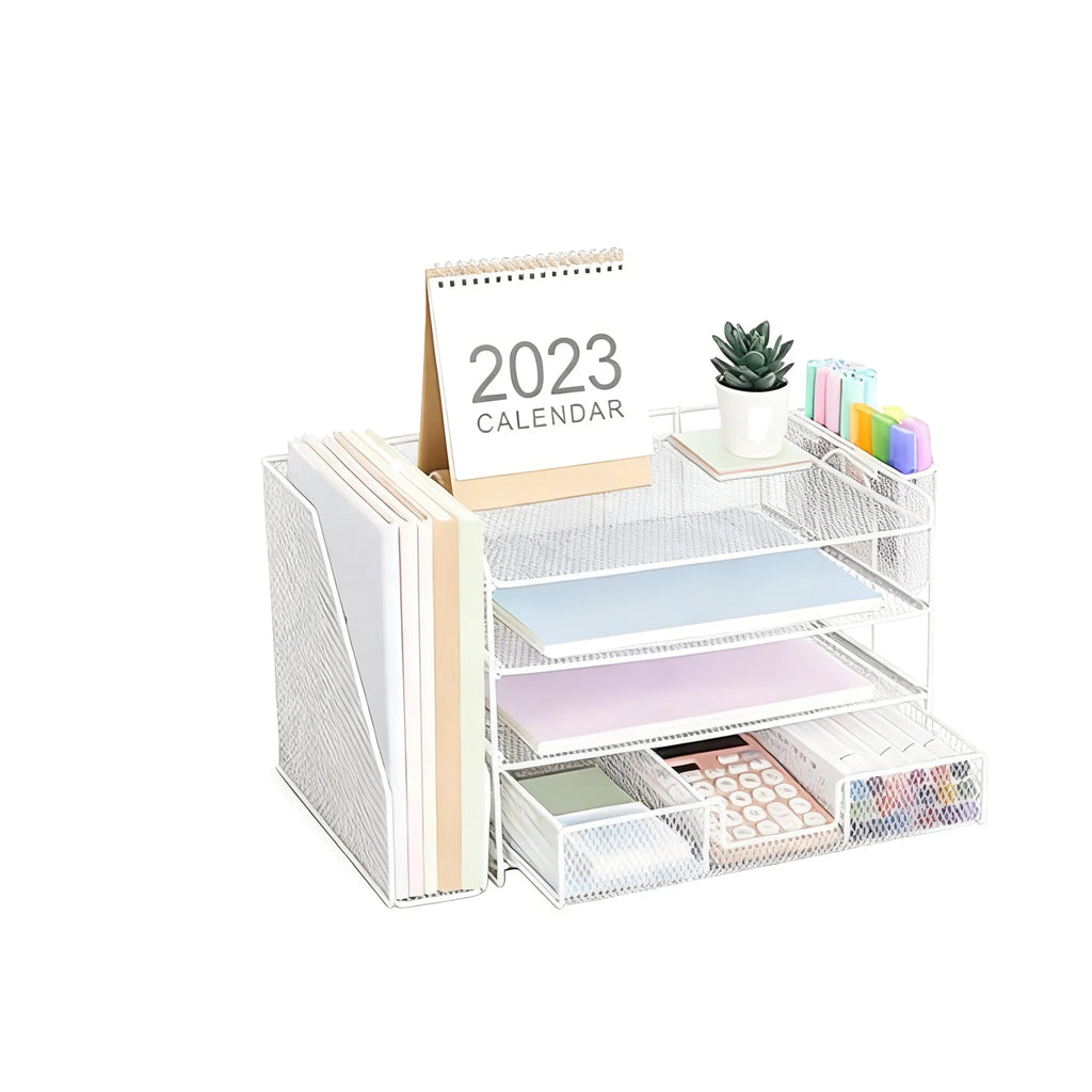 Office Document Holder Metal File Organizer Desk File Rack Multi Tier Storage Pull Out Tray