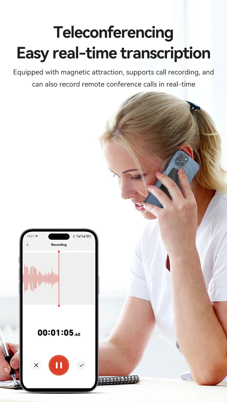 AI Powerd ChatGPT-4 App Phone Call Mini Audio Voice Recorder Espia Transcribe Summarize 58Language Translator Audio Dictaphone