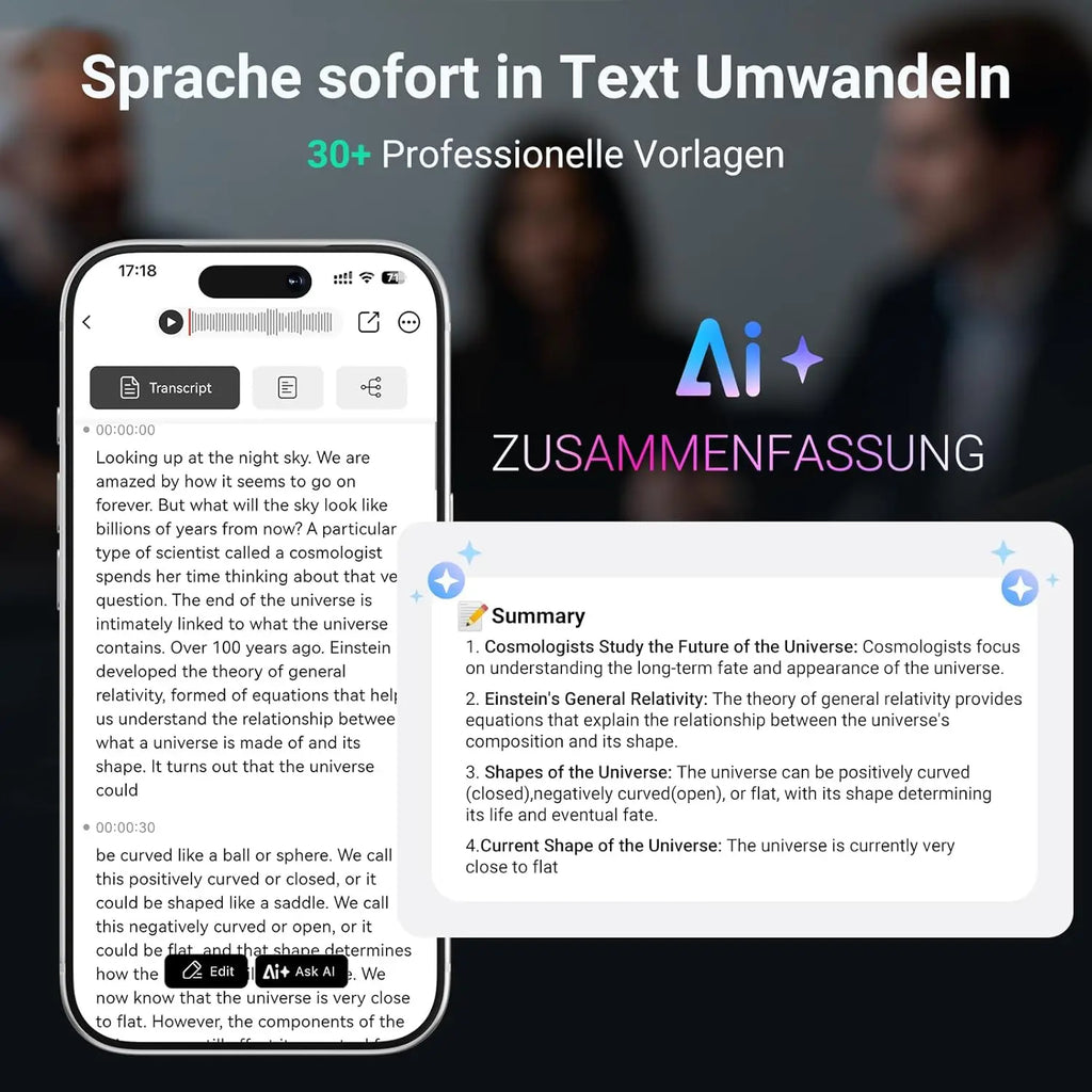 MECHEN 64GB AI Voice Recorder for Conference & Call 81 Languages Transcription & AI Summary, App Control, Unlimited Cloud, with