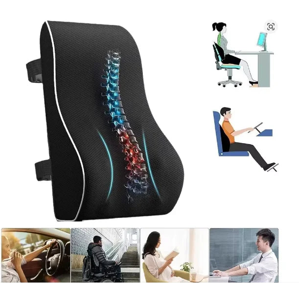 1pc Non-Slip Lumbar Support Pillow Memory Foam Relieve Back Pain Car Seat Waist Cushion Soft Comfortable For Office Home Car