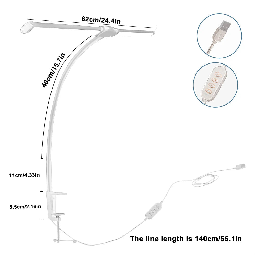 Eye-care LED Clip Metal Desk Lamp 3 Colors Adjustable 10 Brightness Levels Flexible Rotating Lamp Head for Home Reading PC Game