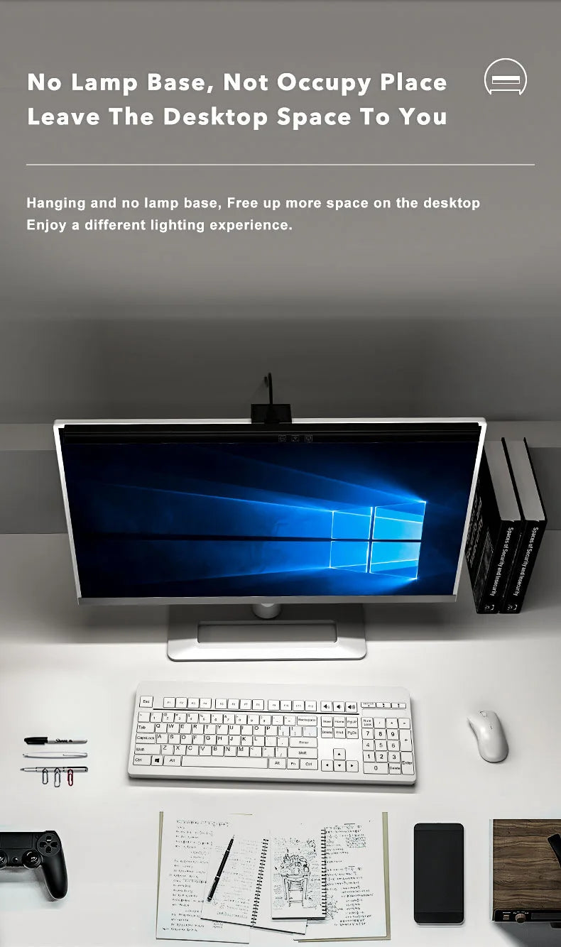 HOMEFISH 50cm Monitor Light Bar USB Desk Lamp Stepless Dimming Screen Hanging Reading Light for Study Table Top