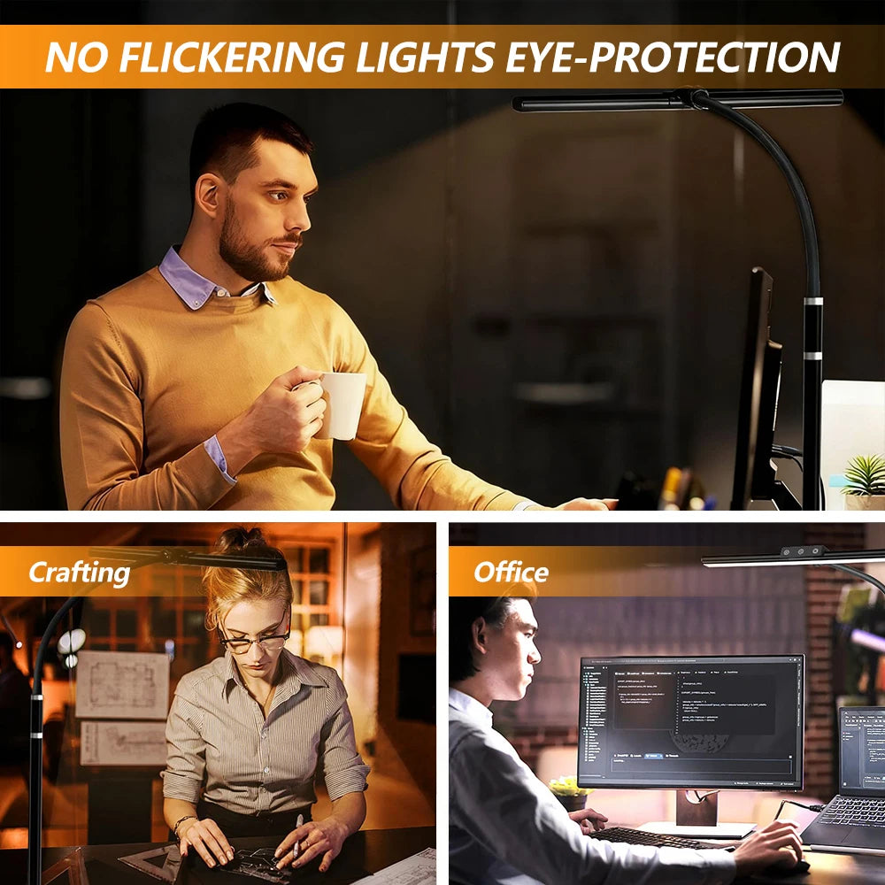Eye-care LED Clip Metal Desk Lamp 3 Colors Adjustable 10 Brightness Levels Flexible Rotating Lamp Head for Home Reading PC Game