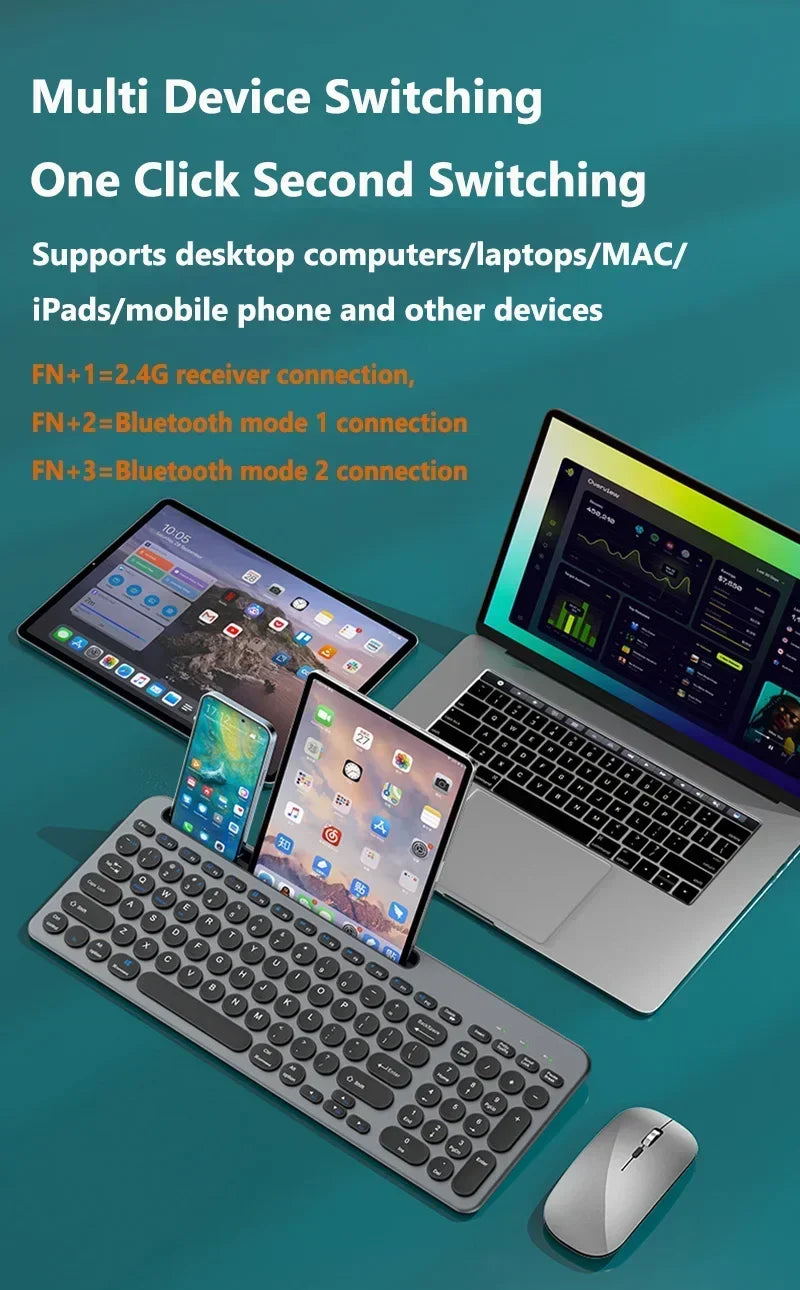 Bluetooth Keyboard 3 Mode Silent Mini Mute 2.4G Wireless BT Key Board and Mouse Combo Multi-Device Rechargeable Keyboards Set