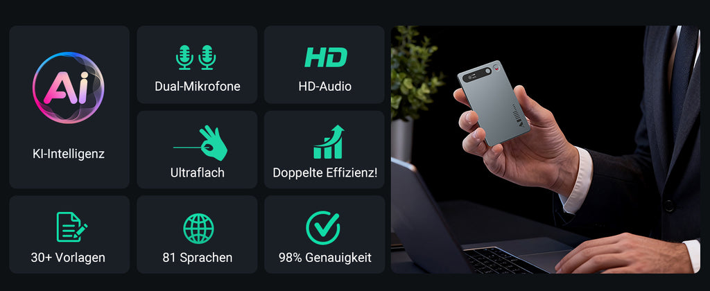 MECHEN 64GB AI Voice Recorder for Conference & Call 81 Languages Transcription & AI Summary, App Control, Unlimited Cloud, with