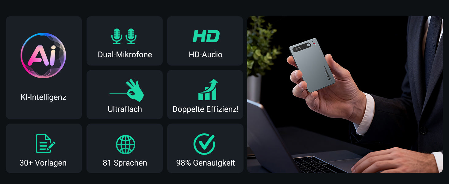 MECHEN 64GB AI Voice Recorder for Conference & Call 81 Languages Transcription & AI Summary, App Control, Unlimited Cloud, with