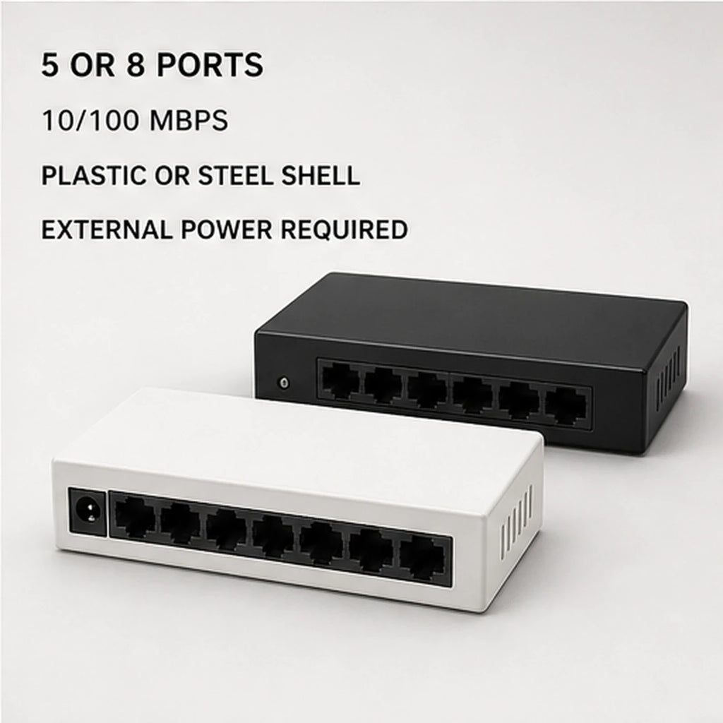 PAUD™ 5/8-Port Ethernet Switch — lifestyle and size