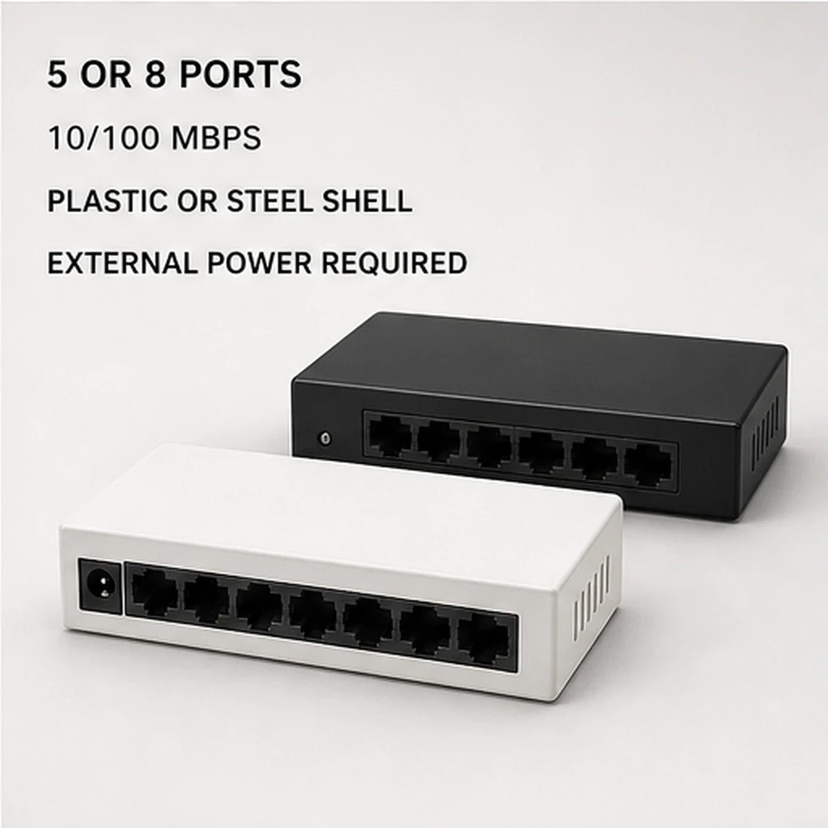 PAUD™ 5/8-Port Ethernet Switch — lifestyle and size