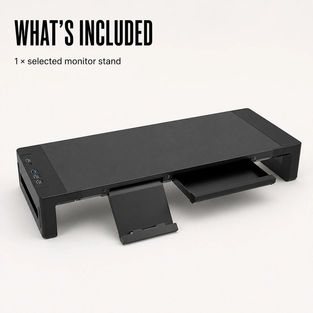 PAUD™ Adjustable Monitor Stand — what's included