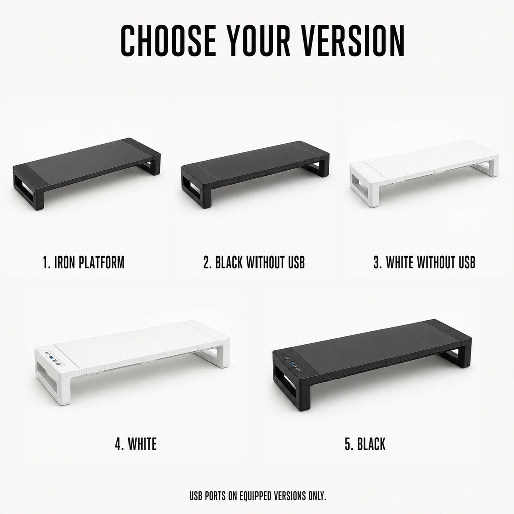 PAUD™ Adjustable Monitor Stand — lifestyle and size