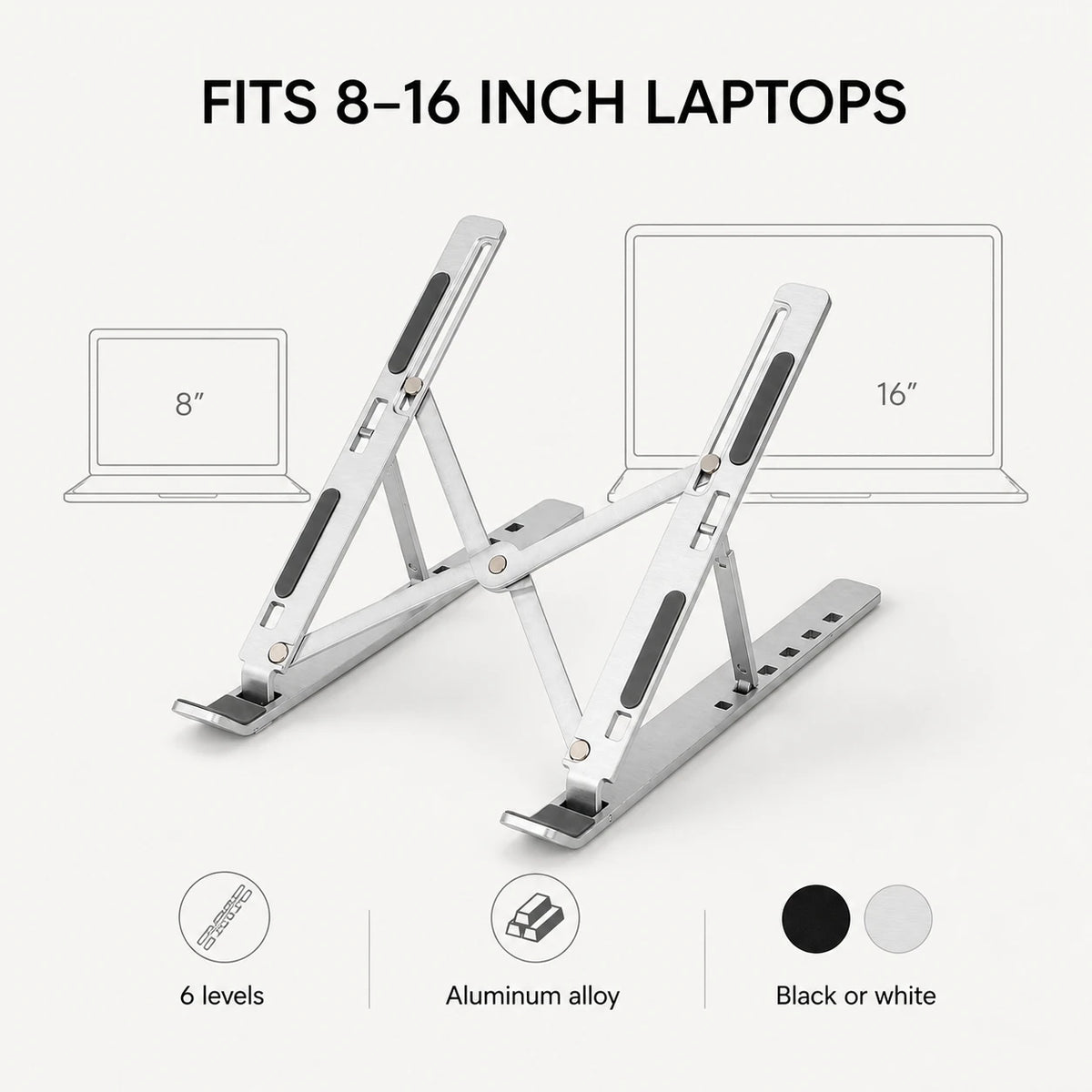 PAUD™ Adjustable Aluminum Laptop Stand — lifestyle and size