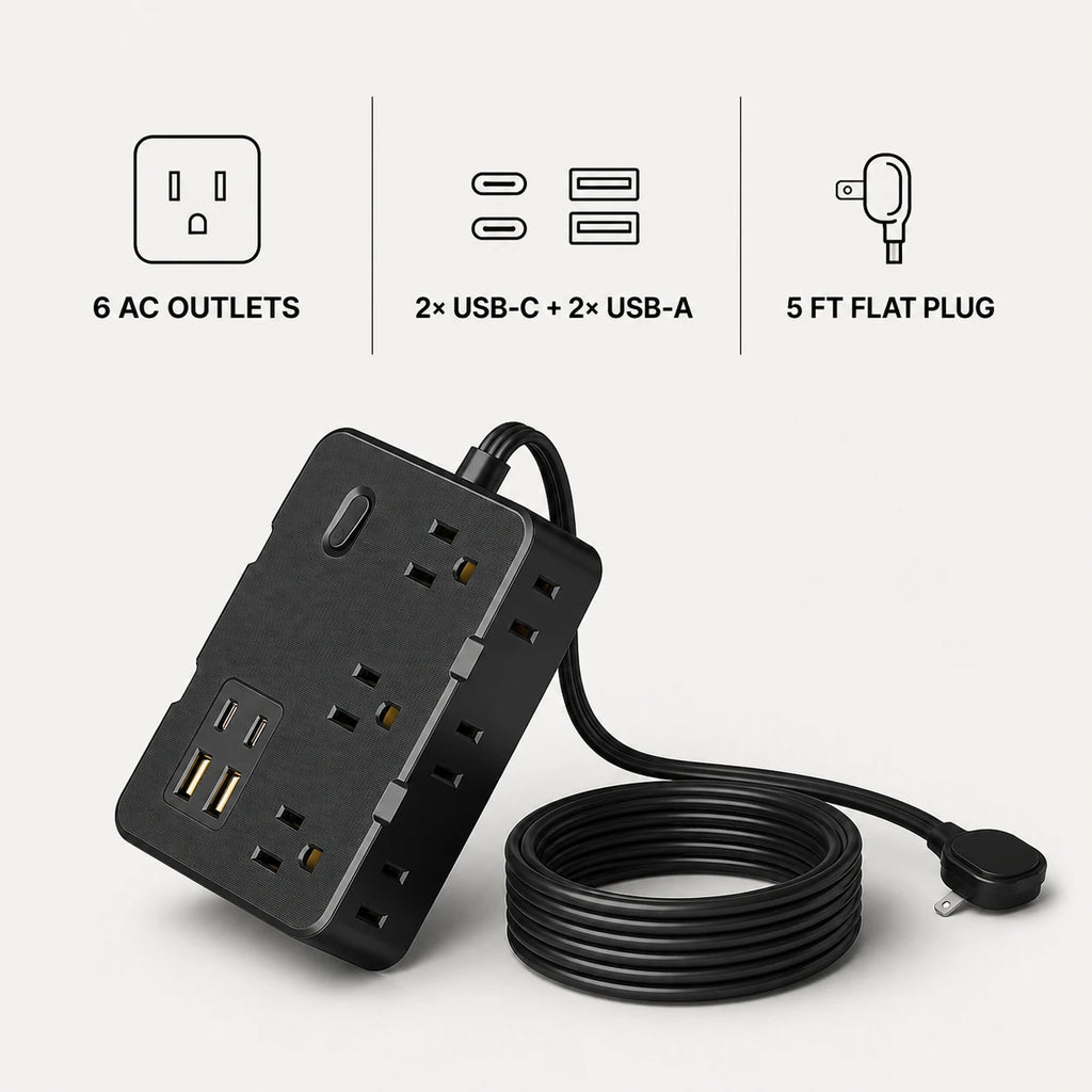 PAUD™ Flat Plug Power Strip — options and compatibility