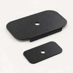 Pair of black monitor mount reinforcement plates with circular clamp holes