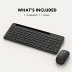 One black multi-device keyboard and one matching mouse
