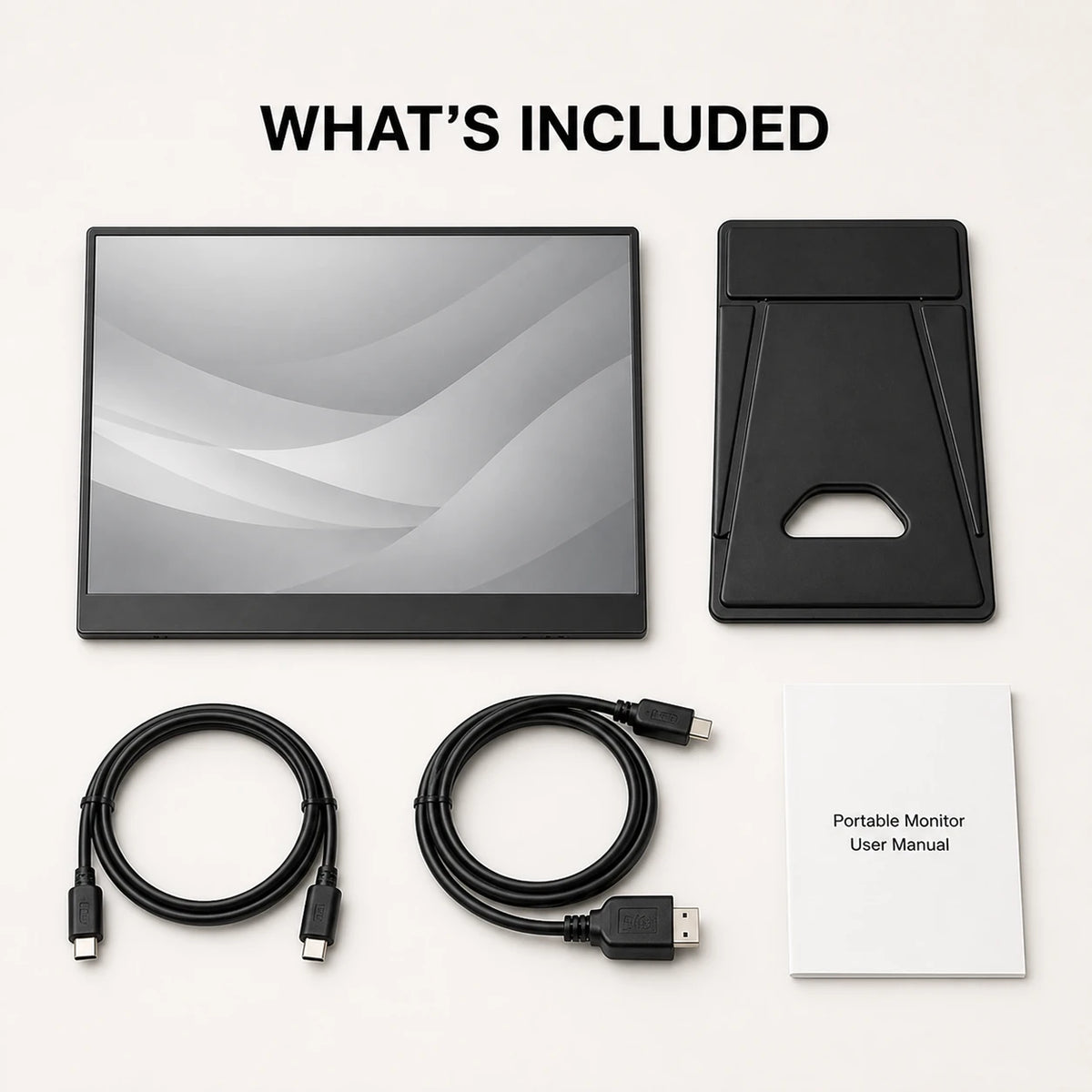 PAUD™ 15.6″ Portable Monitor — monitor, stand, cables and user manual