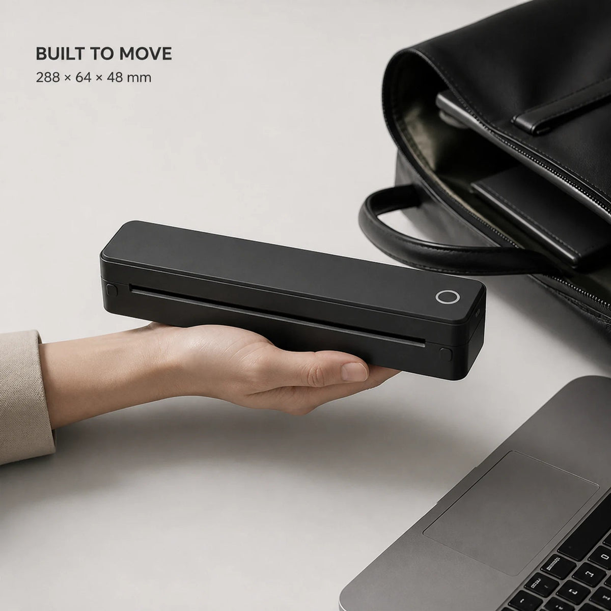 Portable thermal printer fitting into a work bag