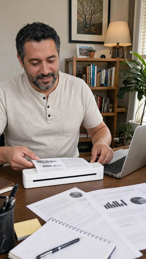 Home-office customer using the white PAUD portable printer